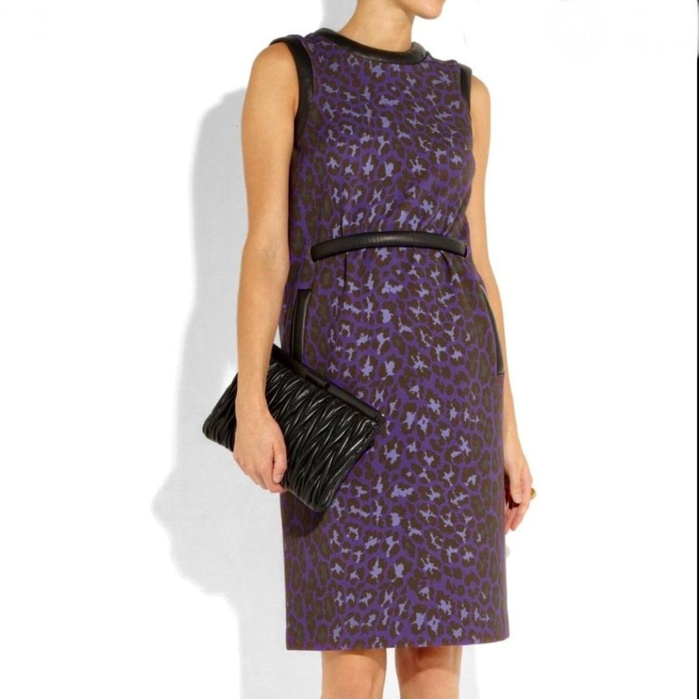 Christopher Kane Leopard Print Dress w/ Leather De